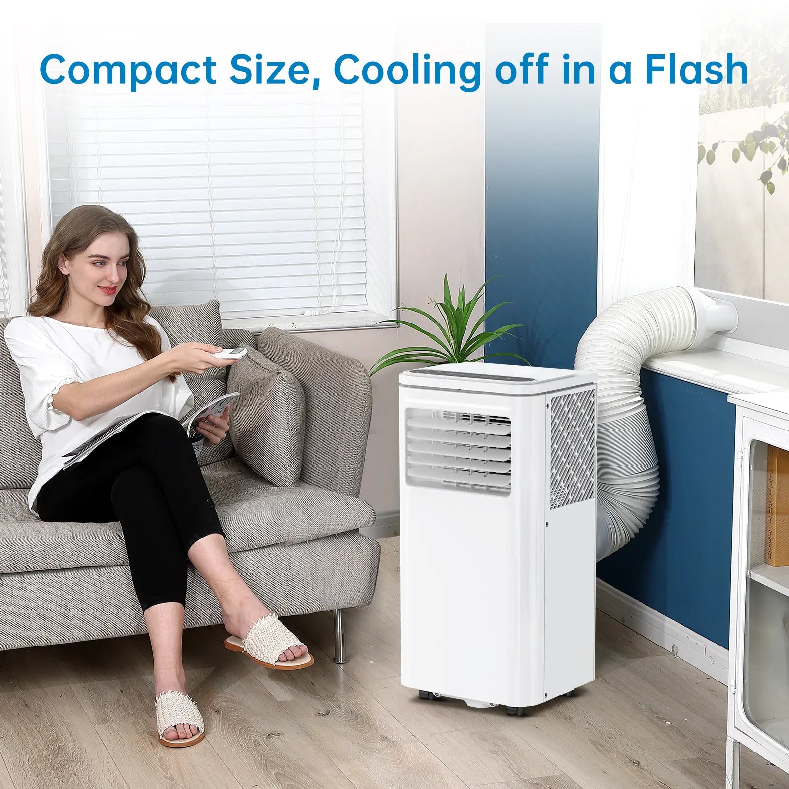 Garvee 10000 BTU Fast & Quiet Cooling Portable Air Conditioner, 4‑In‑1 AC Unit with Dehumidifier & Fan, LED/LCD Display, Remote Control, 24H Timer, 4‑Way Swing, 360° Wheels & Window Kit for Bedroom Office Home