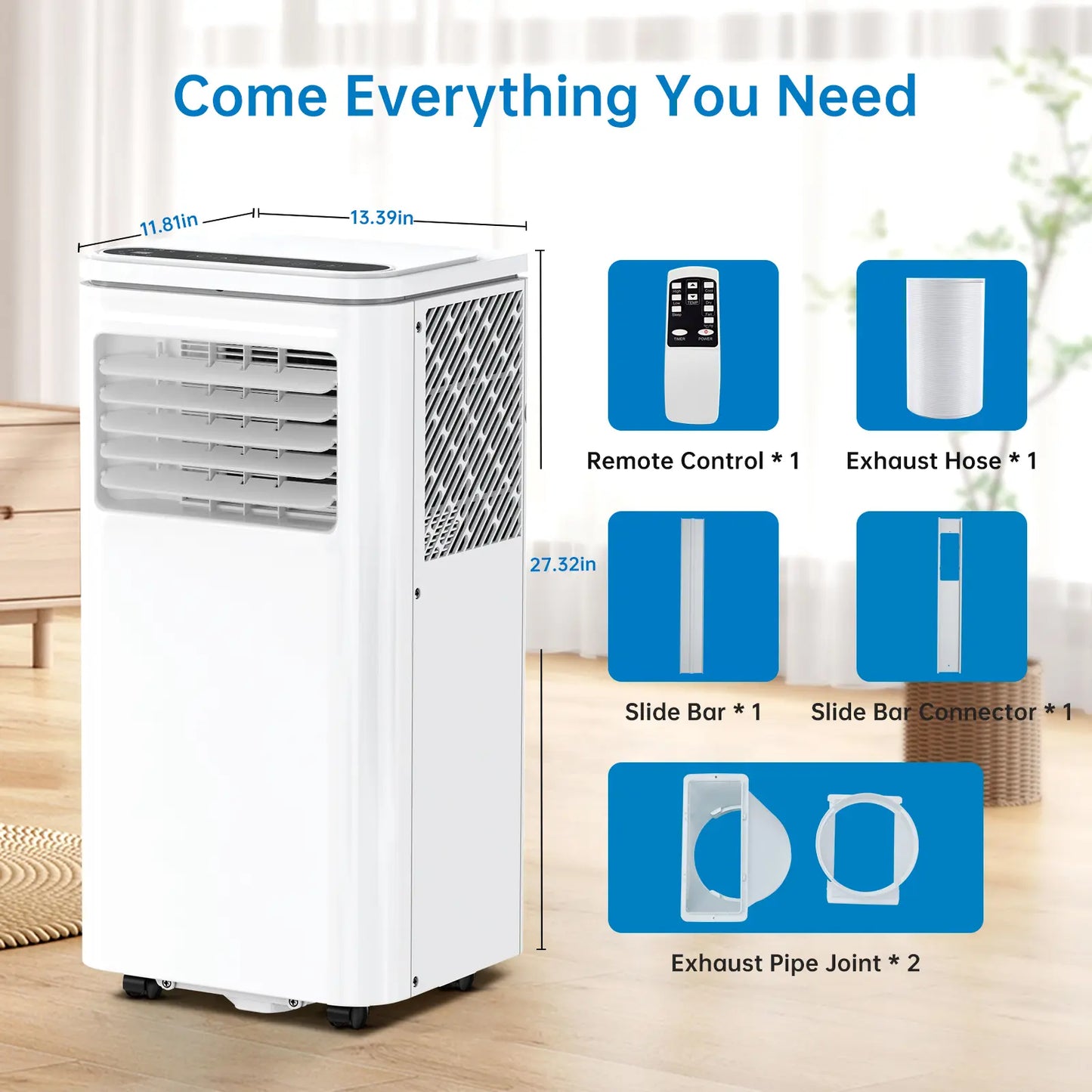 Garvee 10000 BTU Fast & Quiet Cooling Portable Air Conditioner, 4‑In‑1 AC Unit with Dehumidifier & Fan, LED/LCD Display, Remote Control, 24H Timer, 4‑Way Swing, 360° Wheels & Window Kit for Bedroom Office Home