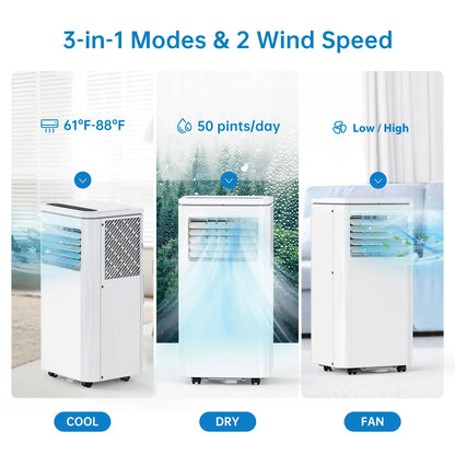 Garvee 10000 BTU Fast & Quiet Cooling Portable Air Conditioner, 4‑In‑1 AC Unit with Dehumidifier & Fan, LED/LCD Display, Remote Control, 24H Timer, 4‑Way Swing, 360° Wheels & Window Kit for Bedroom Office Home