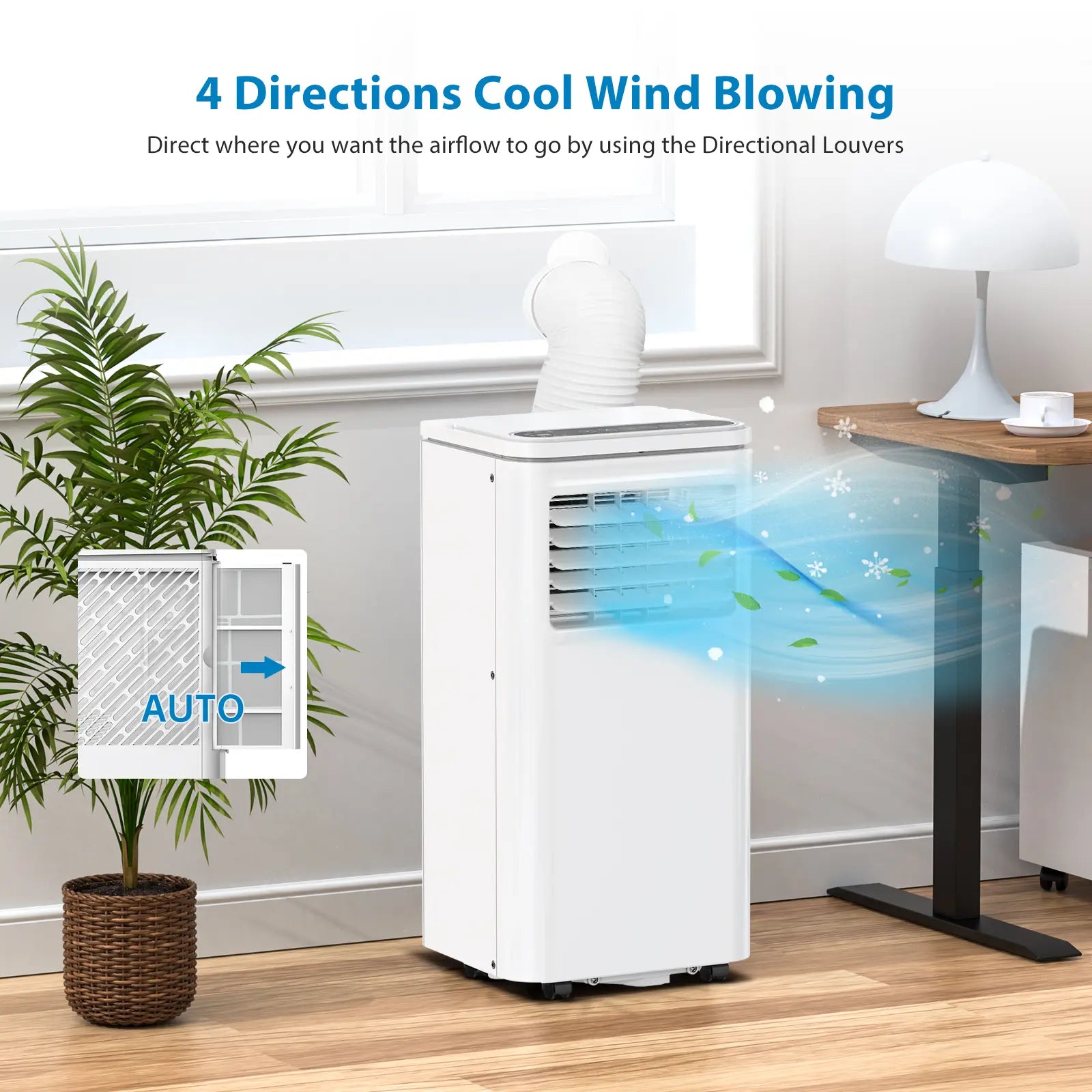 Garvee 10000 BTU Fast & Quiet Cooling Portable Air Conditioner, 4‑In‑1 AC Unit with Dehumidifier & Fan, LED/LCD Display, Remote Control, 24H Timer, 4‑Way Swing, 360° Wheels & Window Kit for Bedroom Office Home