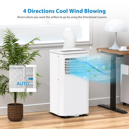 Garvee 10000 BTU Fast & Quiet Cooling Portable Air Conditioner, 4‑In‑1 AC Unit with Dehumidifier & Fan, LED/LCD Display, Remote Control, 24H Timer, 4‑Way Swing, 360° Wheels & Window Kit for Bedroom Office Home